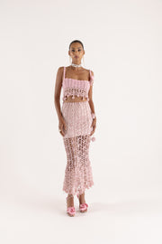 andreeva pink handmade crochet midi skirt