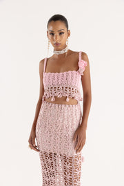 andreeva pink handmade crochet midi skirt