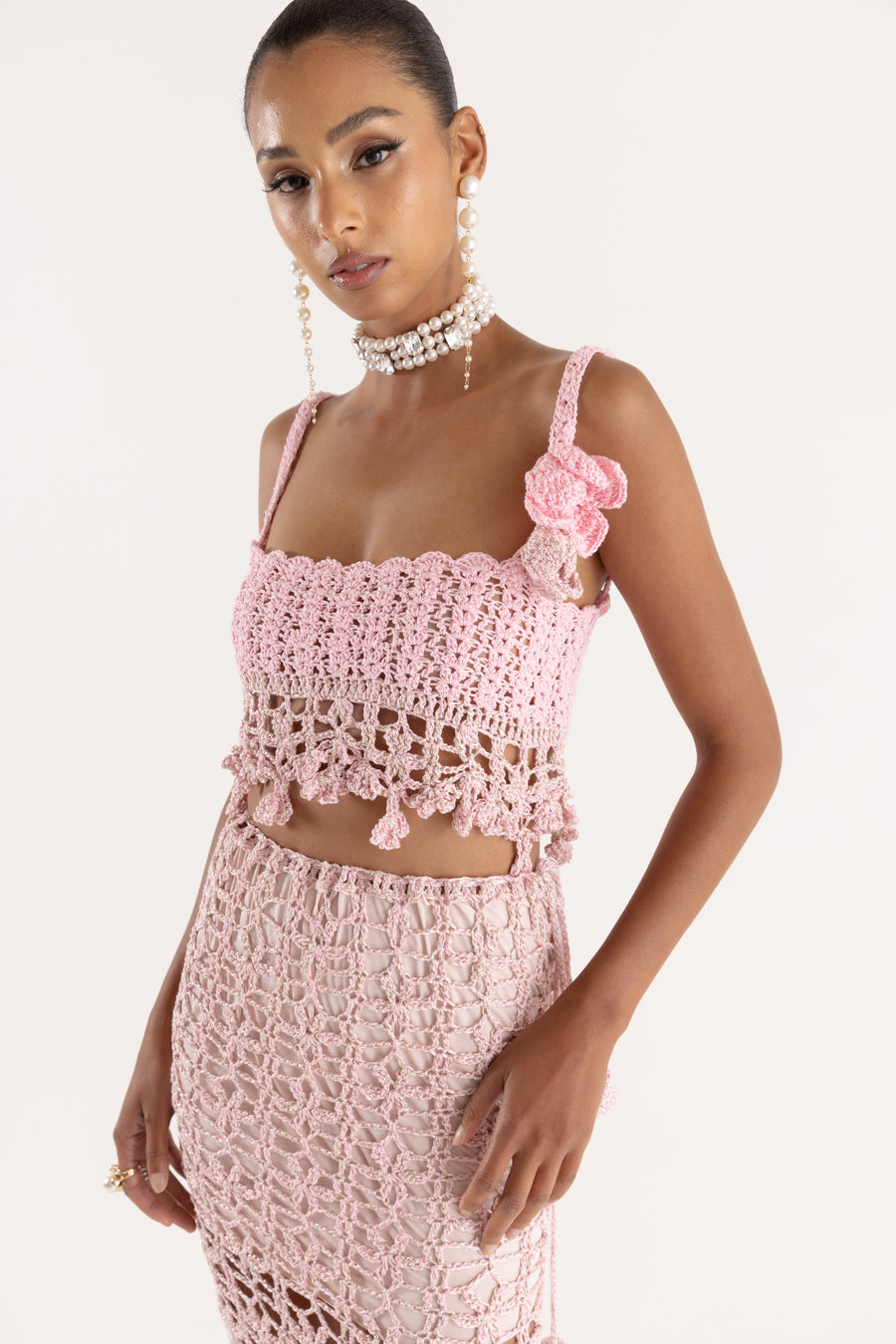 andreeva pink handmade crochet midi skirt