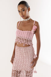 andreeva pink handmade crochet midi skirt