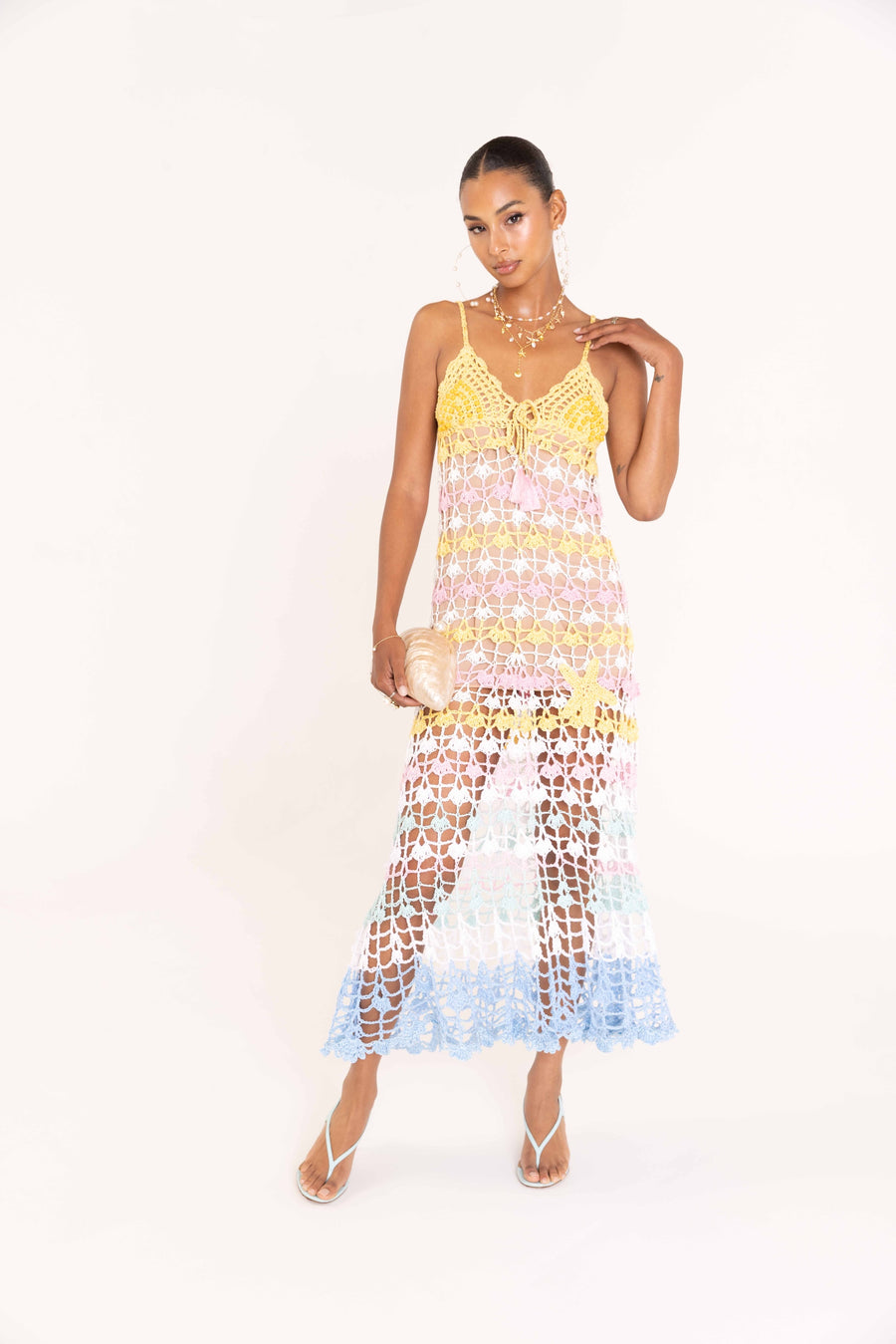 andreeva womens maxi multicolor crochet dress