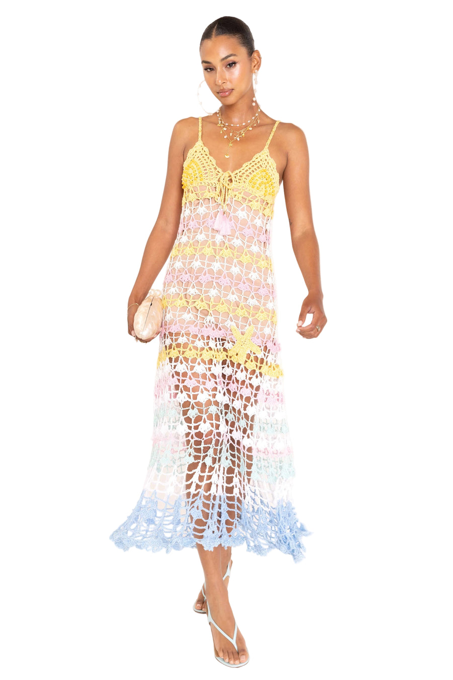 andreeva womens maxi multicolor crochet dress