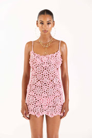 andreeva womens pink mini crochet dress