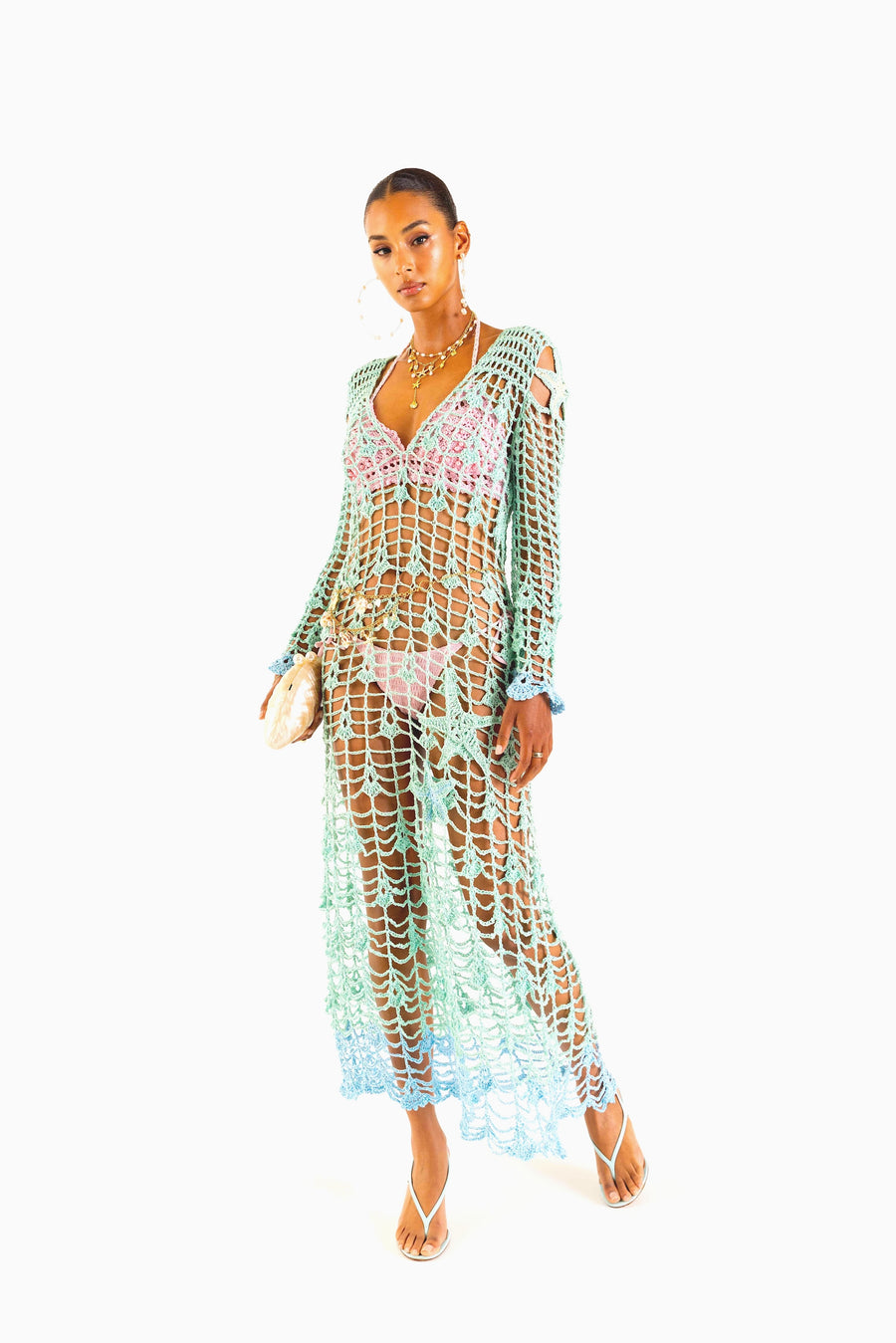 andreeva womens blue crohet cover up