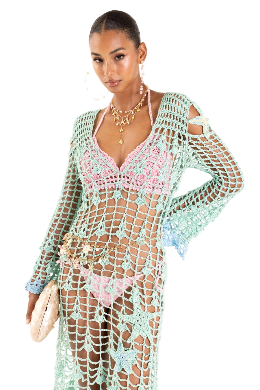 andreeva womens blue crohet cover up