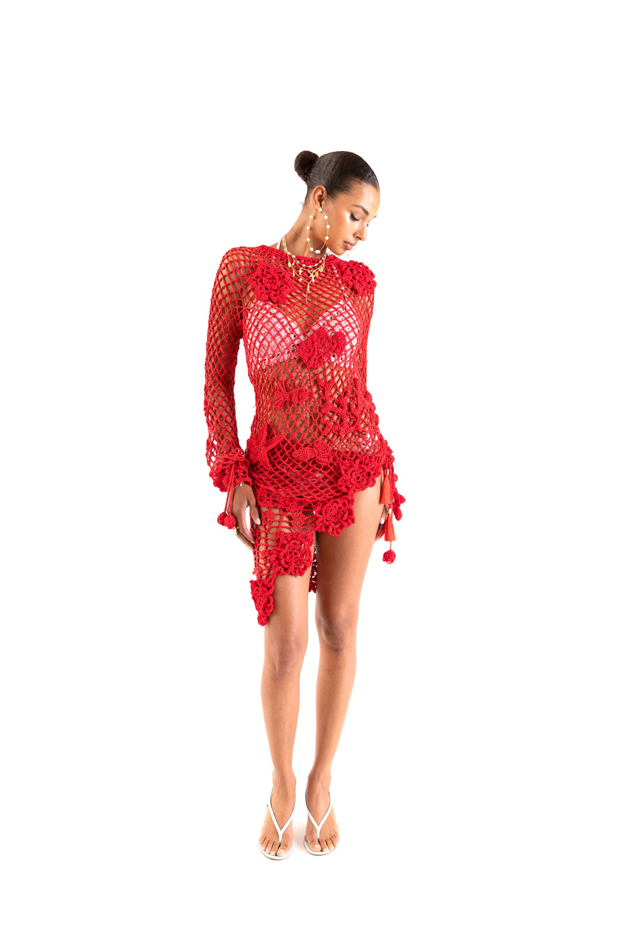 andreeva womens red crochet top