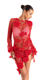 andreeva womens red crochet top