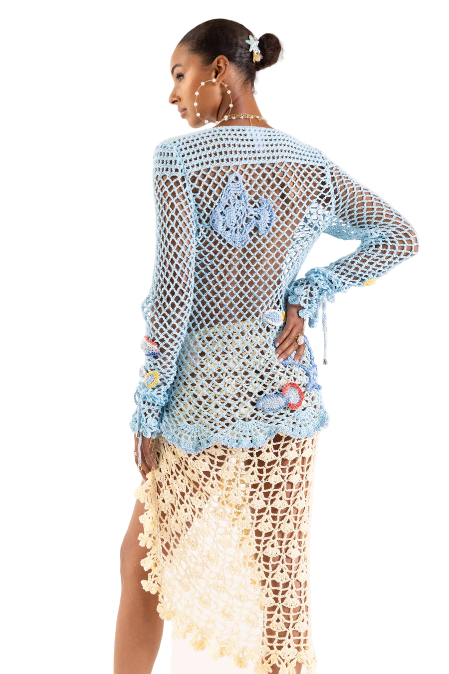 andreeva womens aqua blue crochet cover up
