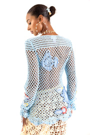 andreeva womens aqua blue crochet cover up