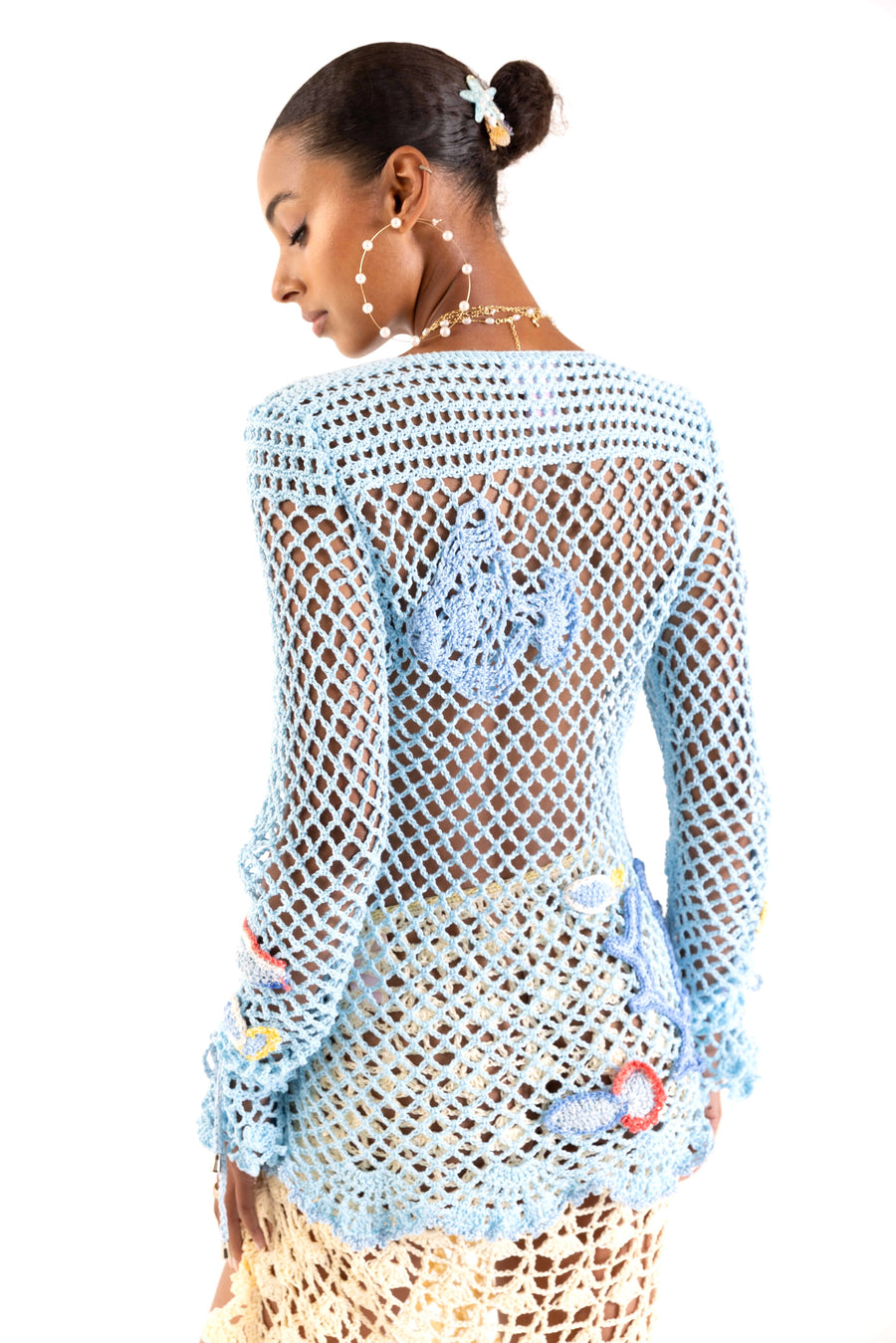 andreeva womens aqua blue crochet cover up
