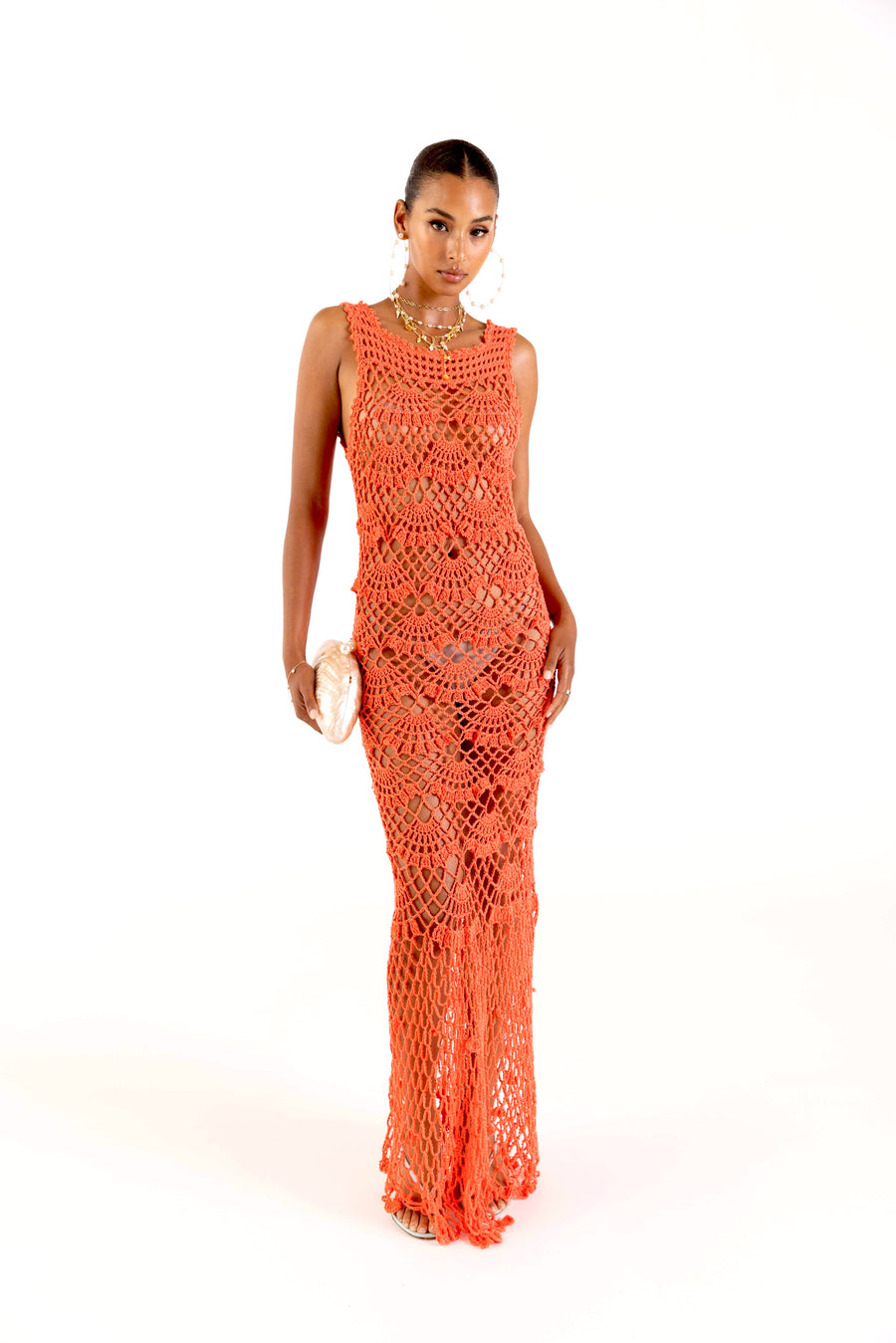 andreeva womens coral maxi crochet dress