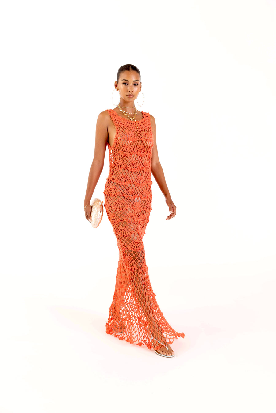 andreeva womens coral maxi crochet dress