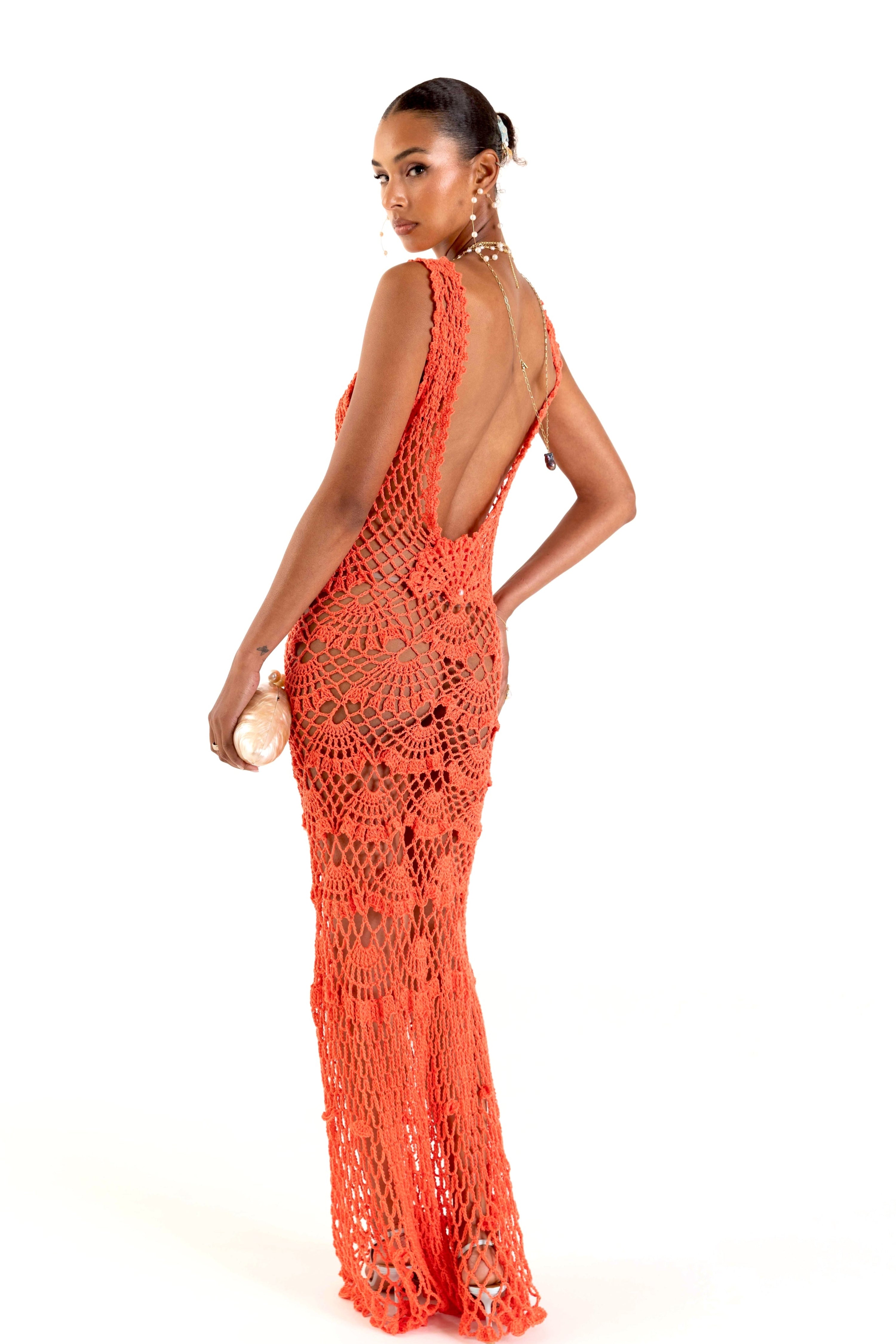 andreeva womens coral maxi crochet dress