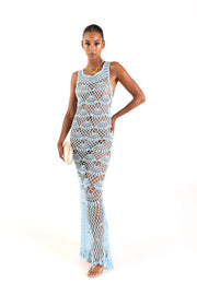 andreeva womens blue maxi crochet dress