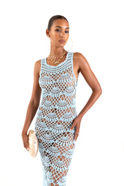 andreeva womens blue maxi crochet dress