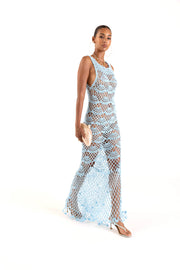 andreeva womens blue maxi crochet dress