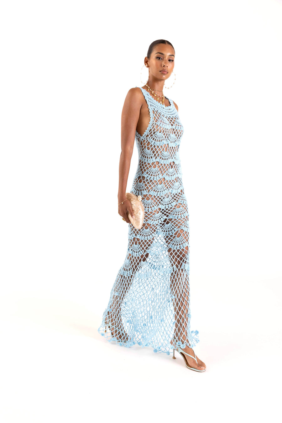 andreeva womens blue maxi crochet dress