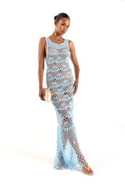 andreeva womens blue maxi crochet dress