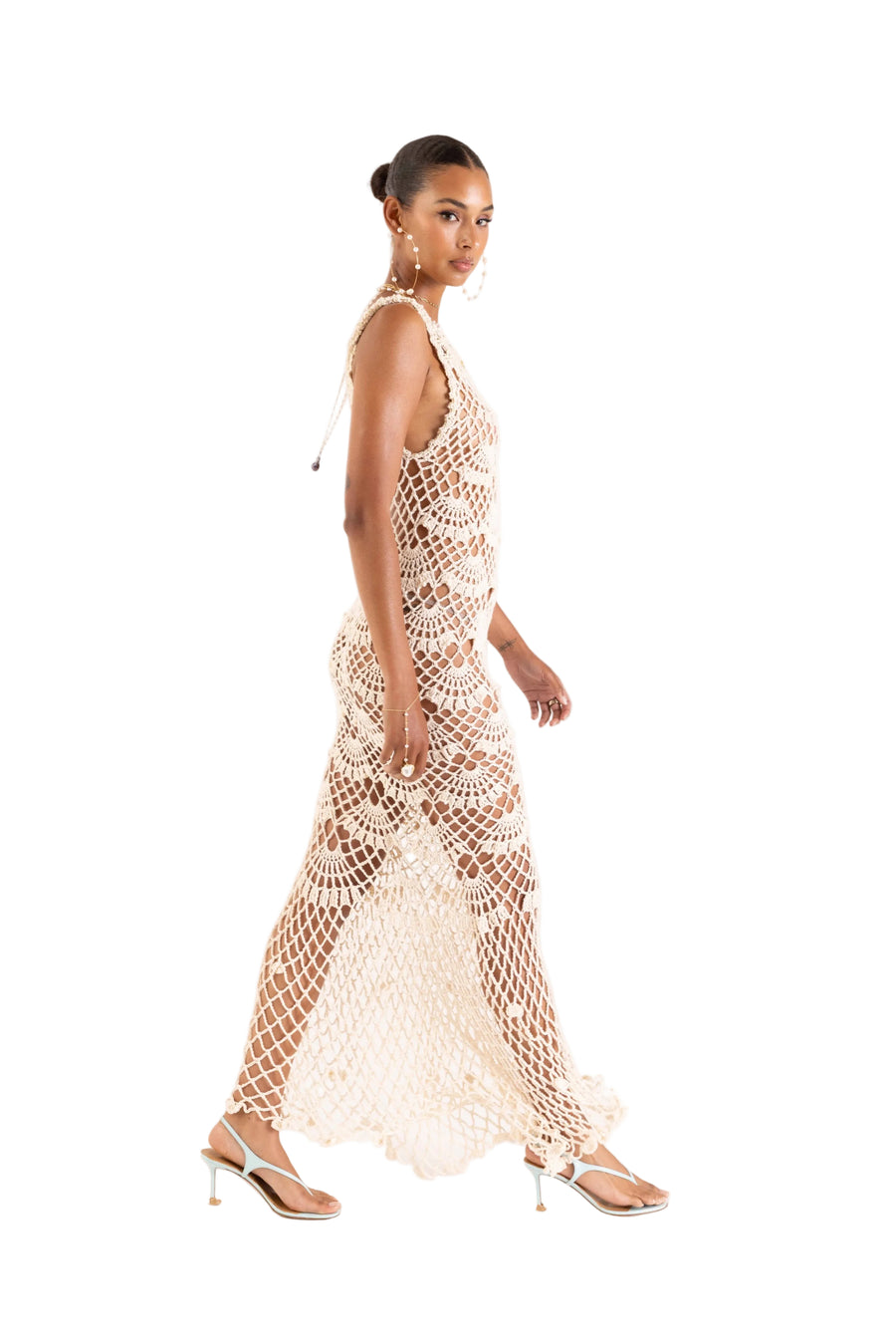 andreeva womens white maxi crochet dress