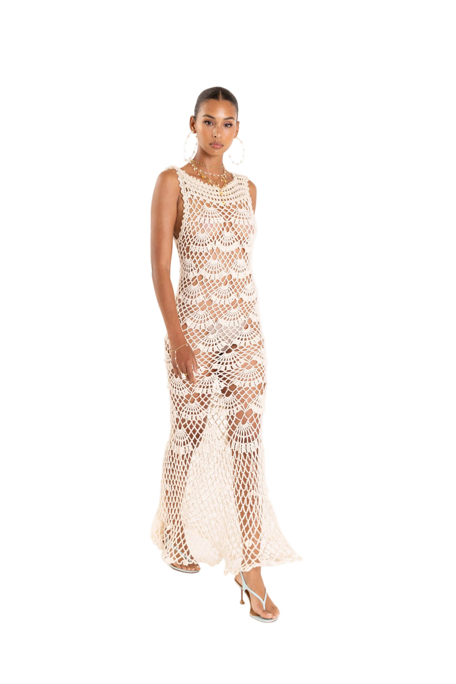 andreeva womens white maxi crochet dress