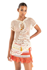 andreeva womens beige crochet top