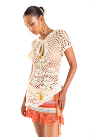 andreeva womens beige crochet top