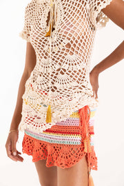 andreeva womens beige crochet top
