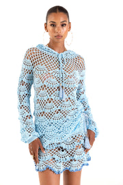 andreeva womens blue crochet hoodie