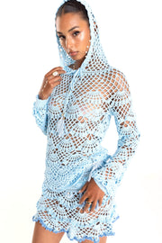 andreeva womens blue crochet hoodie