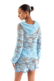 andreeva womens blue crochet hoodie