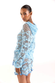 andreeva womens blue crochet hoodie
