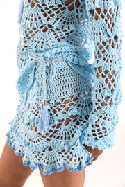 andreeva womens blue crochet hoodie
