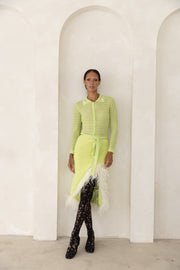 andreeva lime knit skirt with feathers