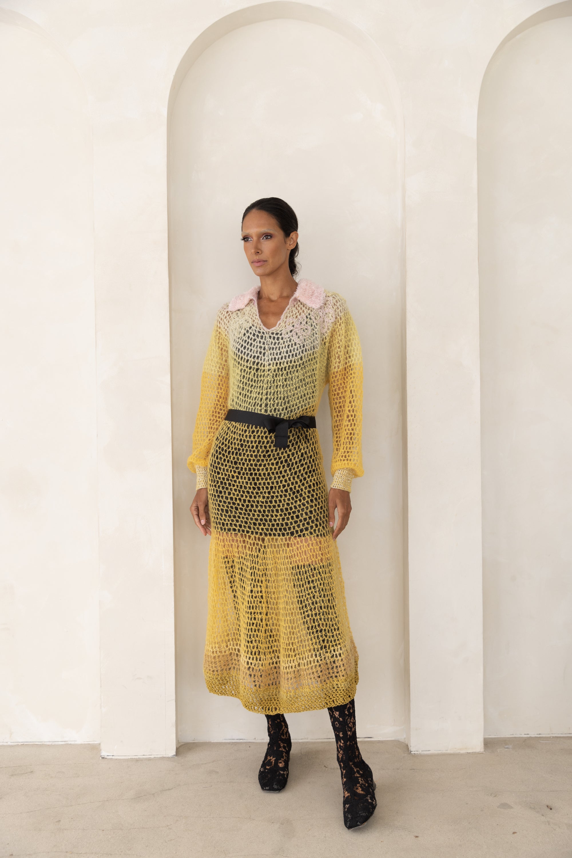 ANDREEVA |Yellow Rose Handmade Knit Dress