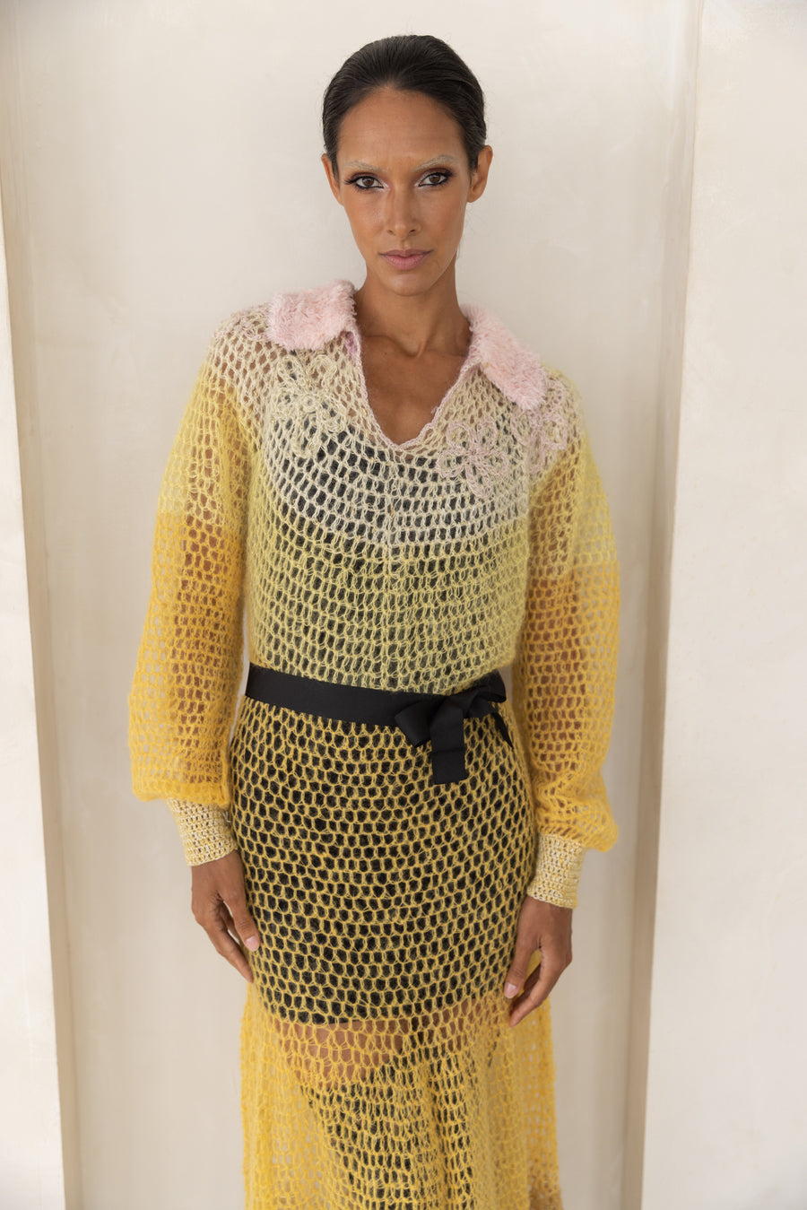 |Yellow ANDREEVA Dress Knit Handmade Rose