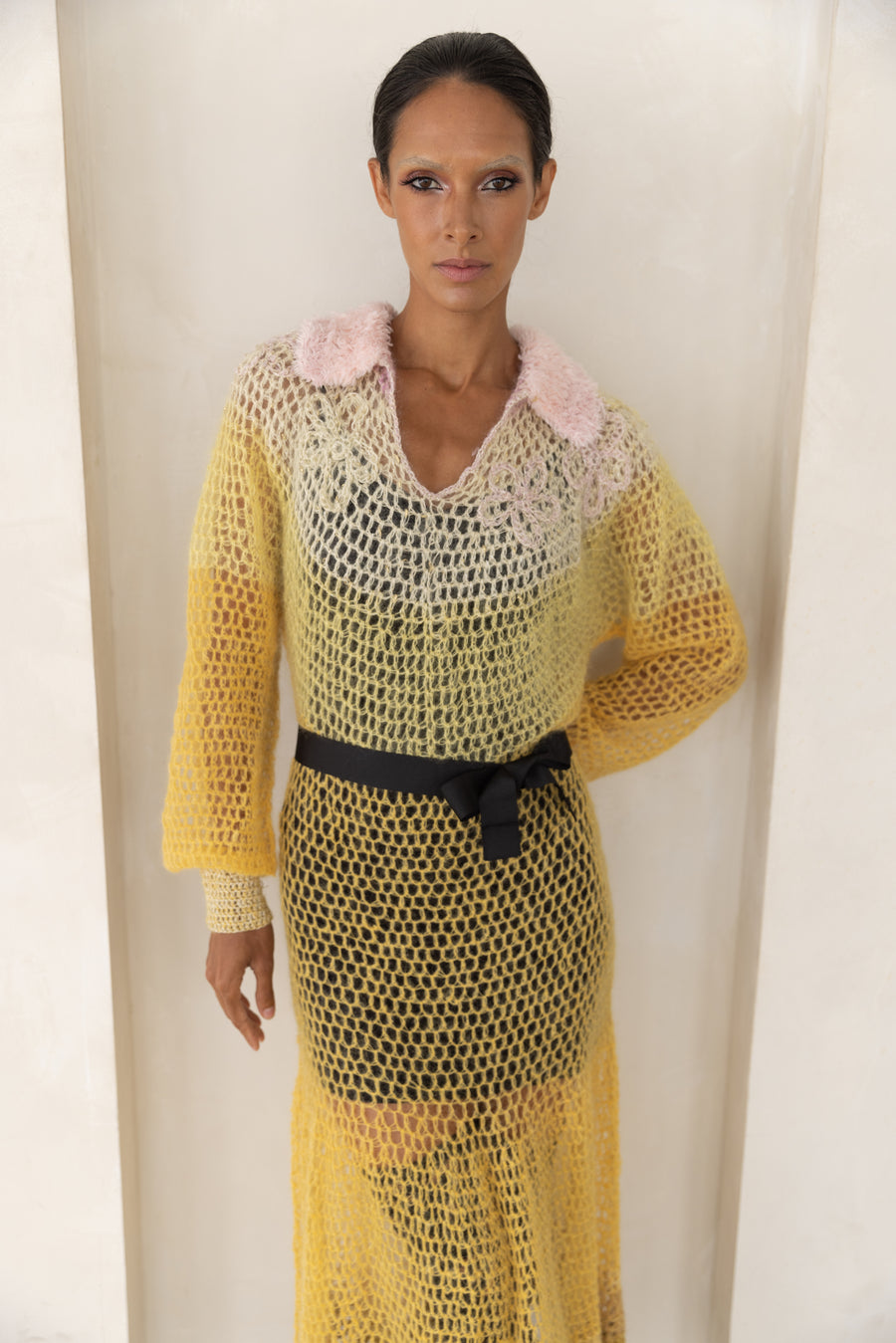 ANDREEVA |Yellow Rose Dress Knit Handmade