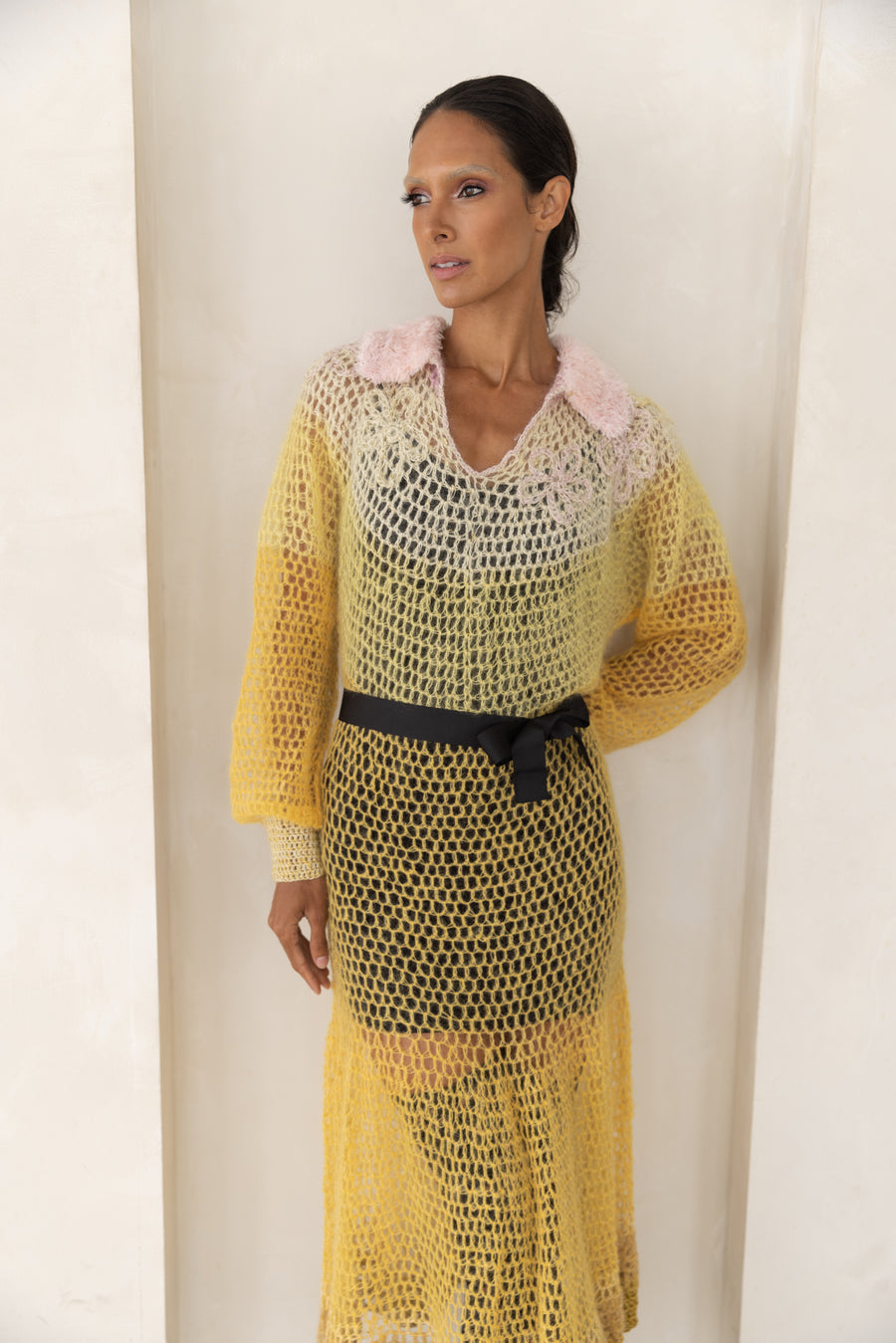 andreeva yellow handmade knit dress