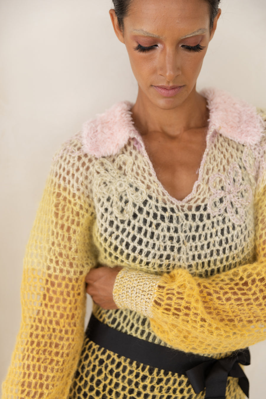 Rose Handmade Knit Dress ANDREEVA |Yellow