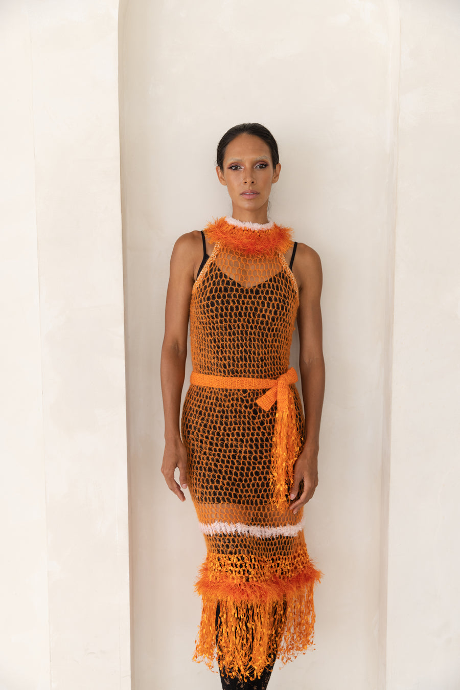 andreeva orange handmade knit dress