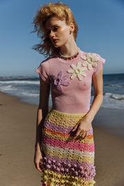 Malva Pink Knit Top With Handmade Embroidery