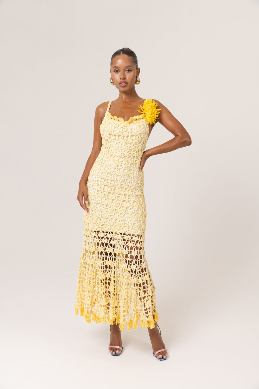 andreeva womens butter yellow crochet dress