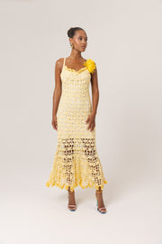 andreeva womens butter yellow crochet dress