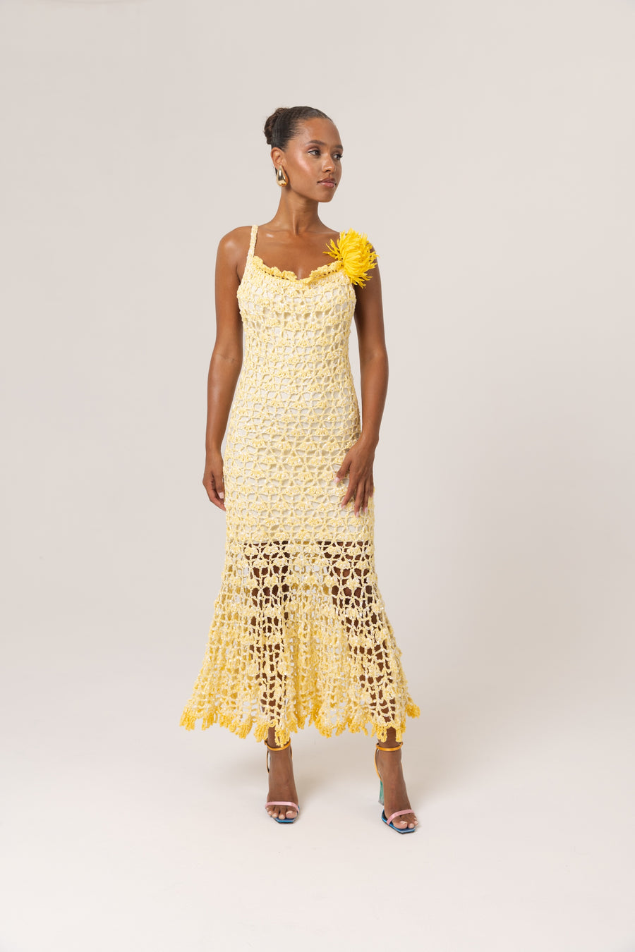andreeva womens butter yellow crochet dress