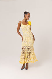 andreeva womens butter yellow crochet dress