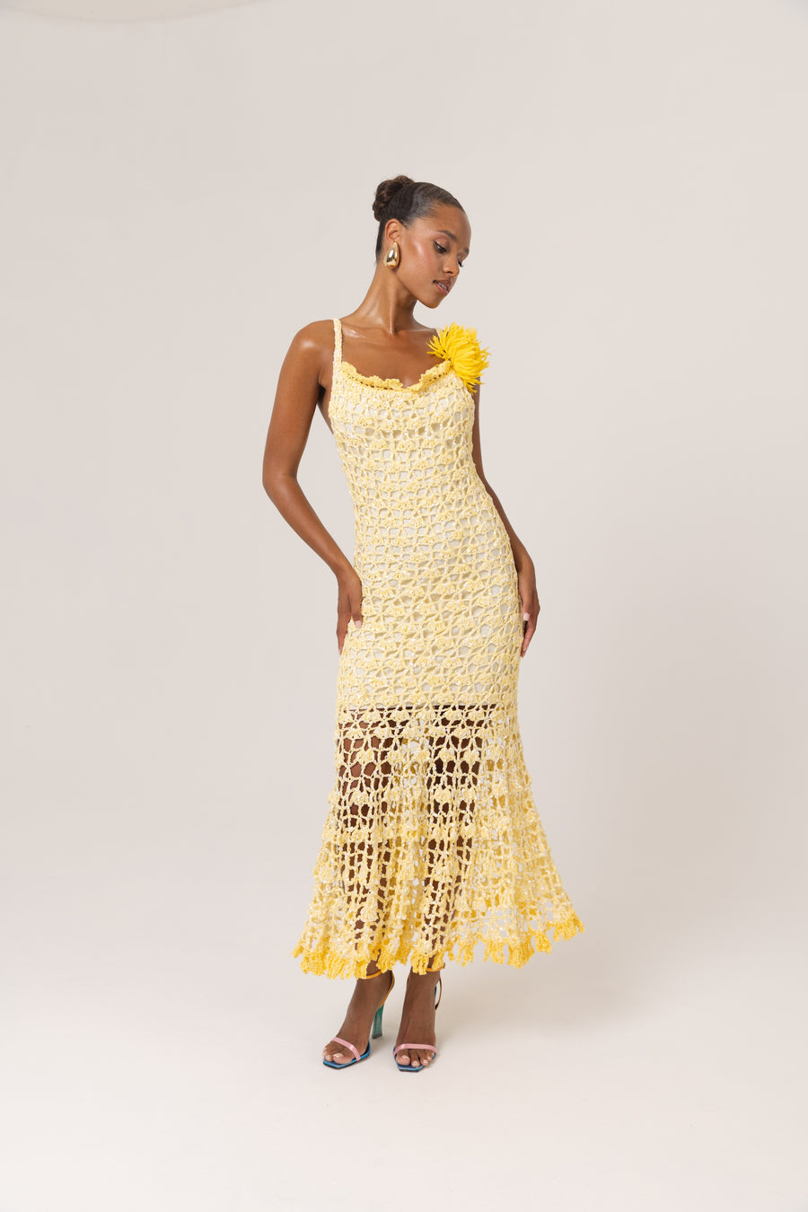 andreeva womens butter yellow crochet dress