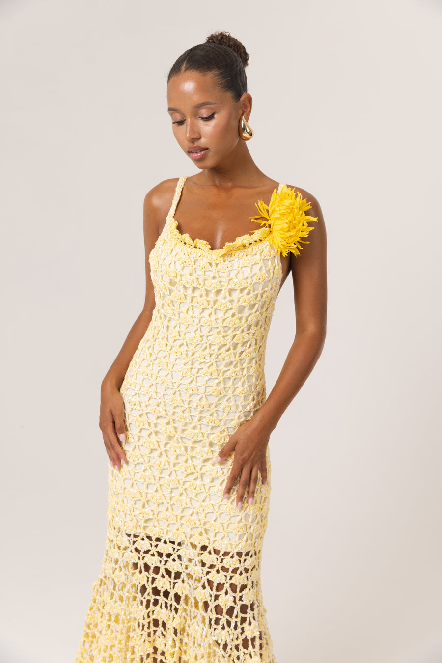 andreeva womens butter yellow crochet dress