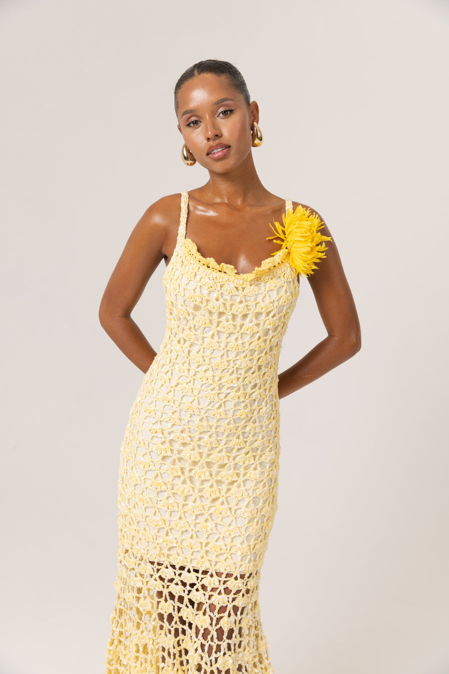andreeva womens butter yellow crochet dress