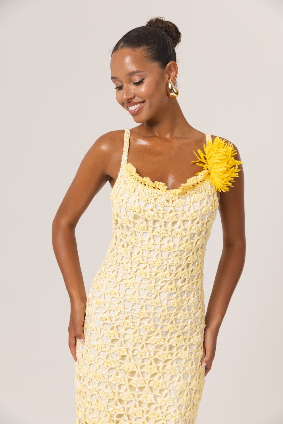 andreeva womens butter yellow crochet dress