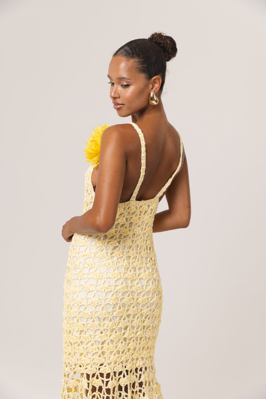 andreeva womens butter yellow crochet dress