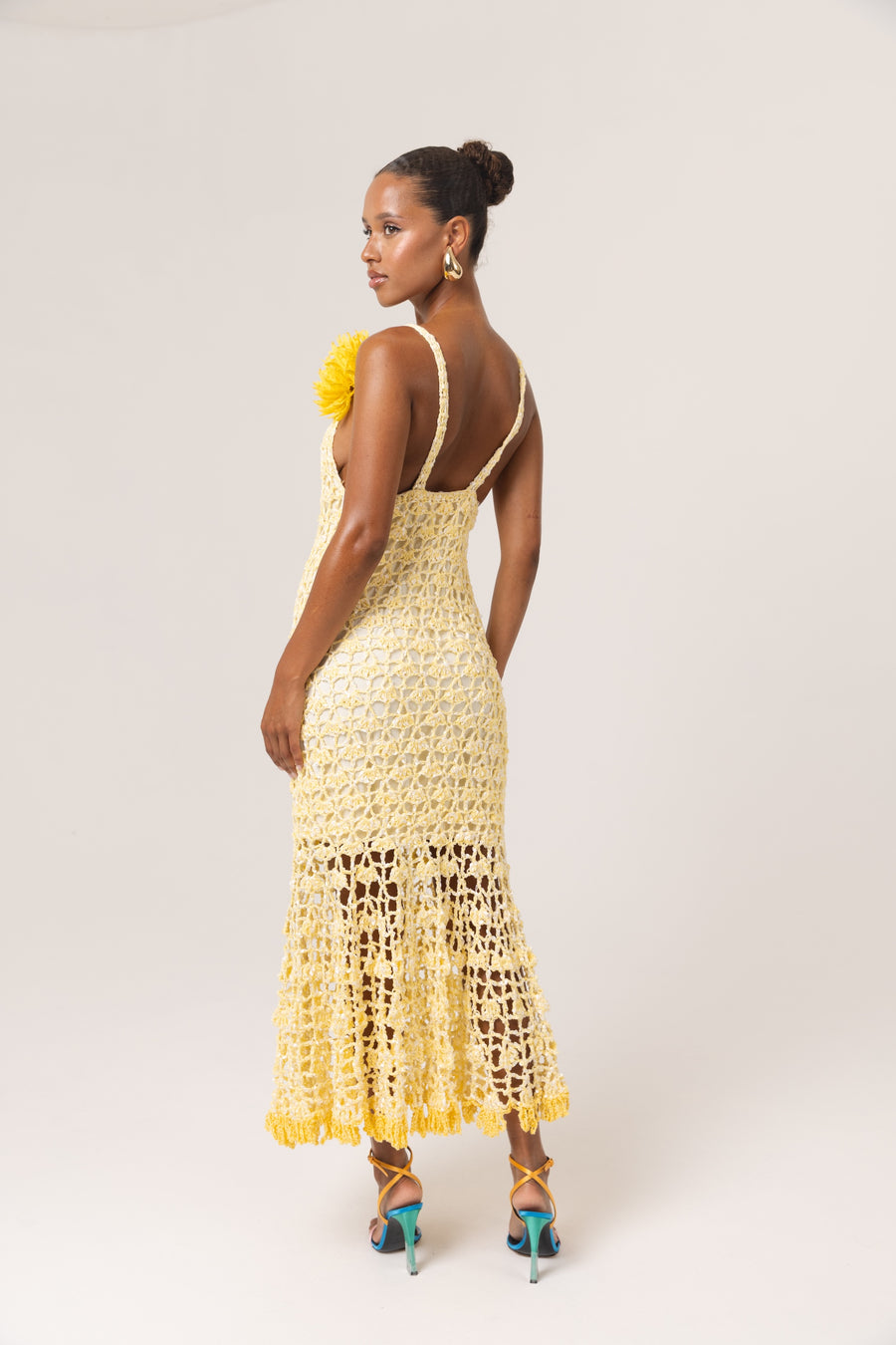 andreeva womens butter yellow crochet dress
